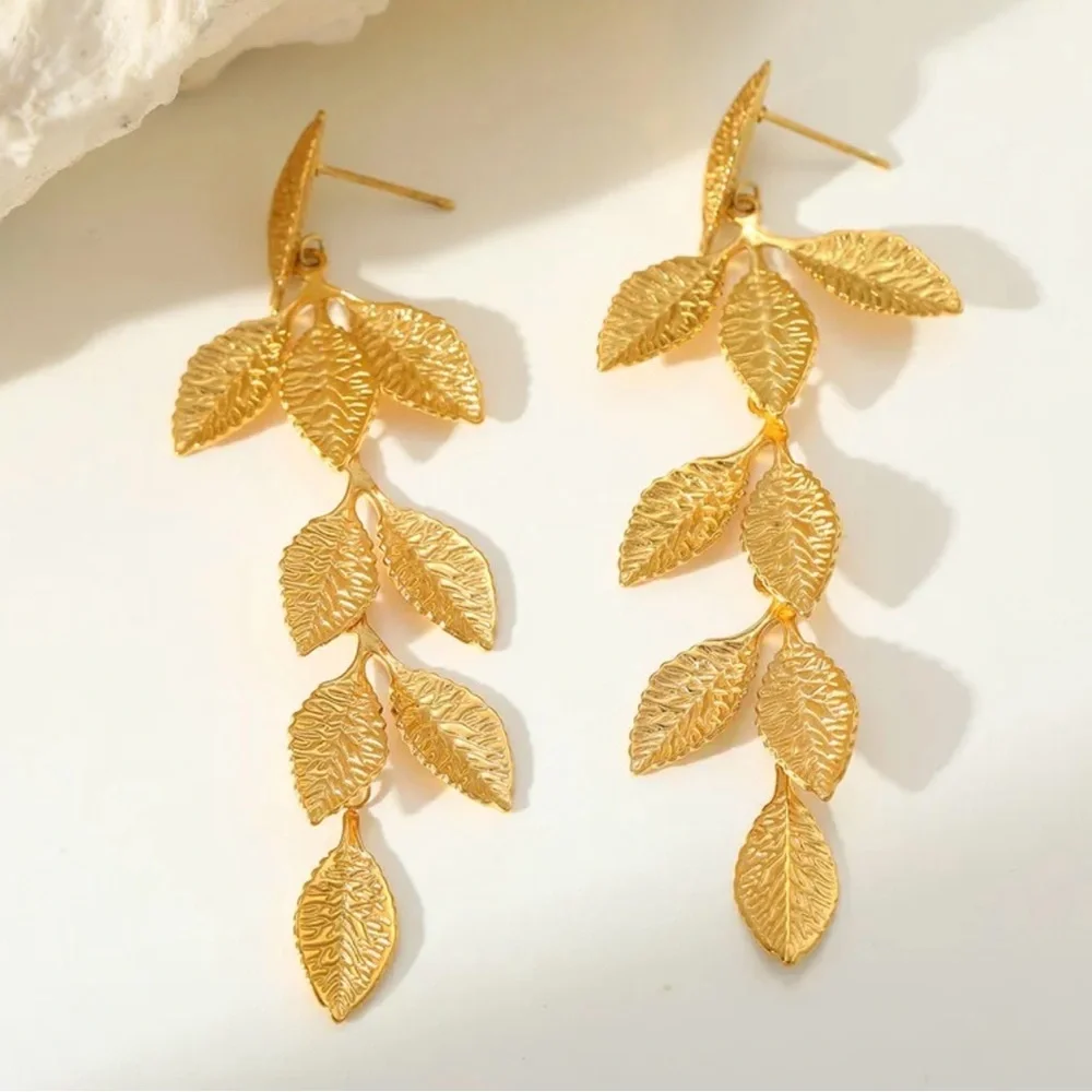 Golden Leaf Cascade Drop Earrings